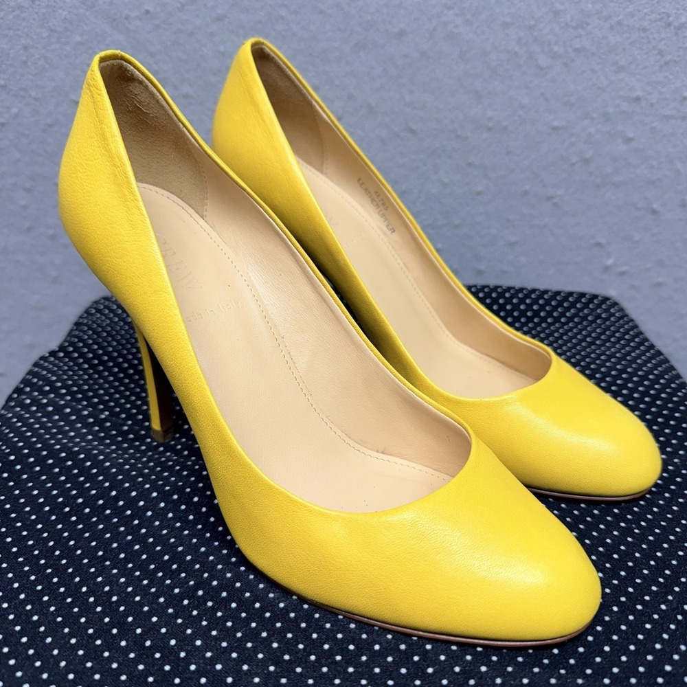 J.Crew Yellow Leather Pumps Women's Size 8 Made in Italy Round Toe High Heels